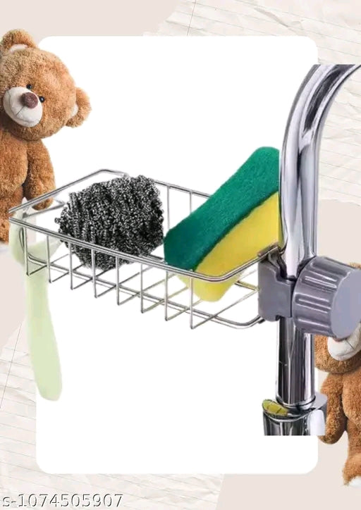 Stainless Steel Adjusting Multifunctional Over Kitchen Sink Caddy Clamp Faucet Sponge Scrubber Holder Storage Hanging Shelf Draining Bathroom Tap Shampoo Soap Organizer Rack