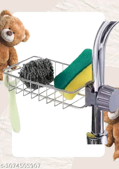 Stainless Steel Adjusting Multifunctional Over Kitchen Sink Caddy Clamp Faucet Sponge Scrubber Holder Storage Hanging Shelf Draining Bathroom Tap Shampoo Soap Organizer Rack